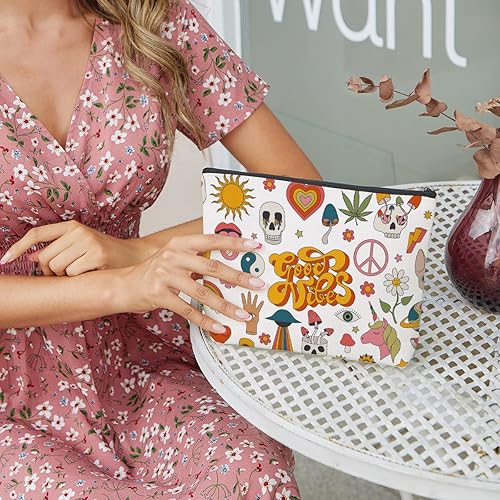 Miniatura 2 de fkovcdy Bolsa de cosméticos retro hippie boho decoración de hongos estética 60's 70's Retro Face Boho Rainbow Good Vibes Frente Cotizaciones Bolsa