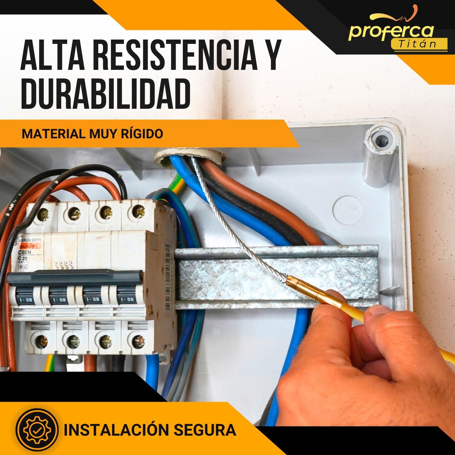 Guia Pasacables Profesional 6mm y 50 metros de Fibra de Vidrio Reforzada | Guia con Contenedor y Accesorios intercambiables| Especial Jardines | Malla Tiracables