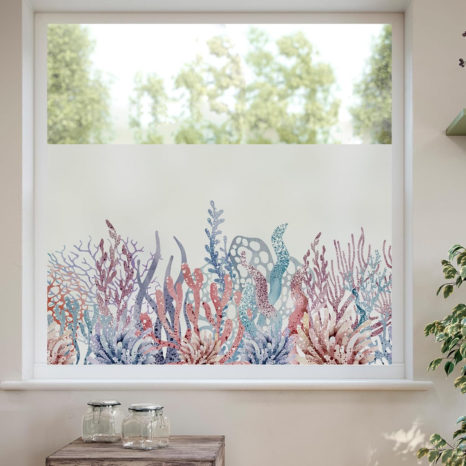 DKTIE Window Film Decorative Nature Easy Apply Come with Tools Creative Horizontal Pattern Design Frosted Glass 2 Way Privacy Window Film (U611, 17.7in X 78.7in) U611 17.7in X 78.7in