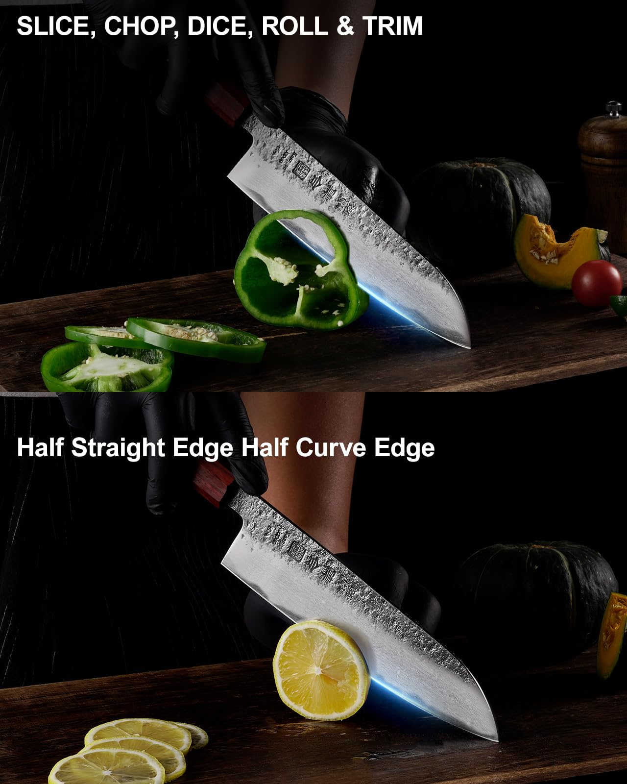 kanngou Japanisches messer 18 cm Santoku Kochmesser, Extra Scharfes Küchenmesser aus AUS-8 Stahl mit Ebenholz- und Rotholzgriff und Geschenkbox