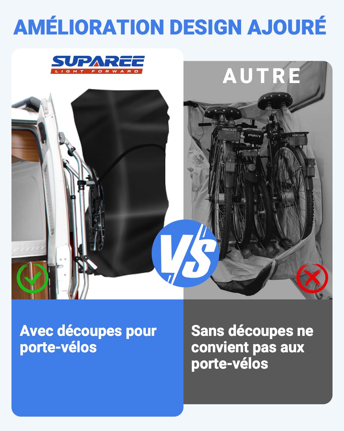 SUPAREE Housse de Protection Velo Exterieur Housse Velo Transport Porte Velo Bache Velo pour Camping Car pour 2 à 3 Vélos 420D Oxford Heavy Duty Impermeable pour Voiture Voyages
