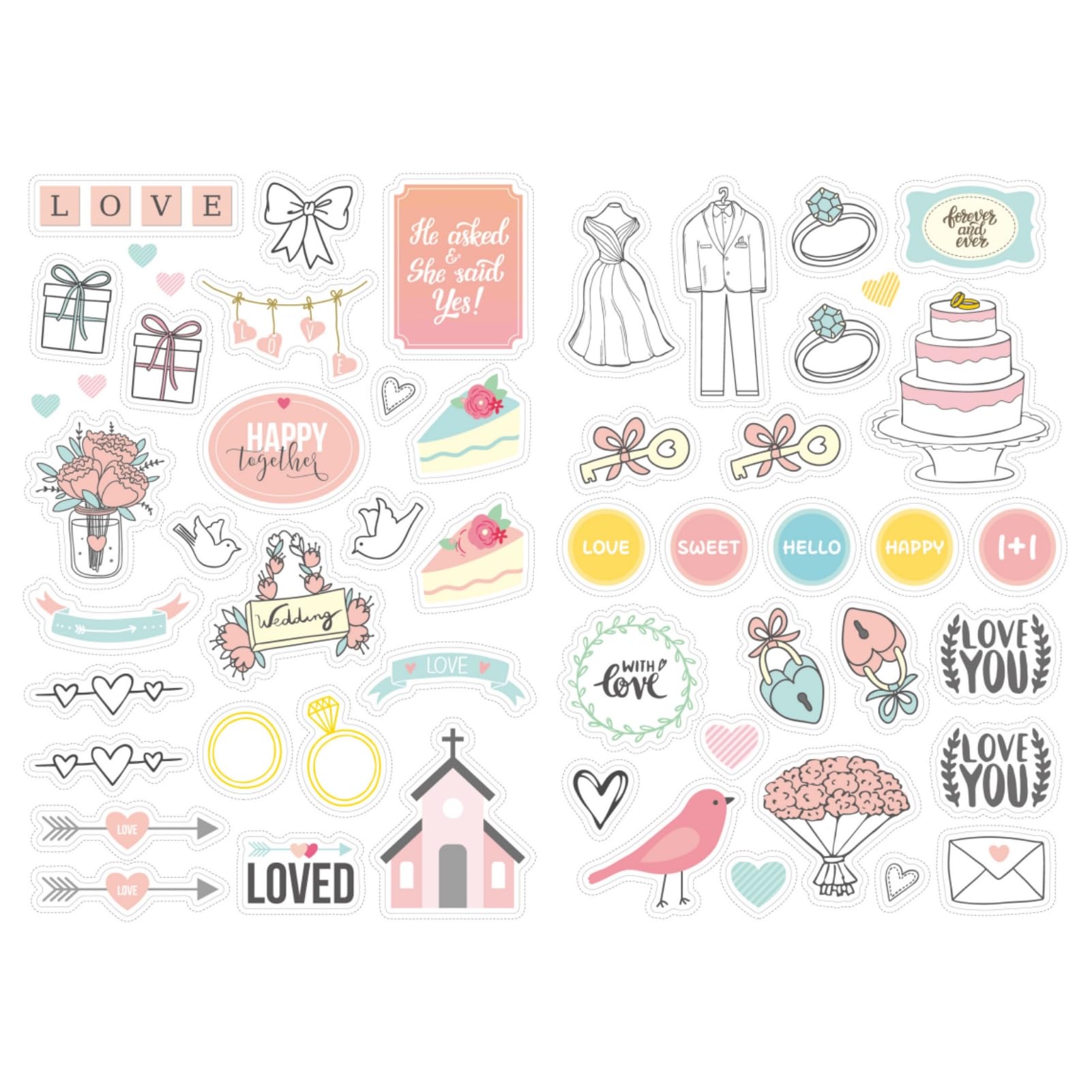 Naklejki na album fotograficzny, księga gości, wesele, 5 arkuszy z 206 ilustracjami, naklejki ślubne do scrapbookingu, naklejki ślubne na przyjęcie ślubne, na przyjęcie dla panny młodej, zaręczyny,