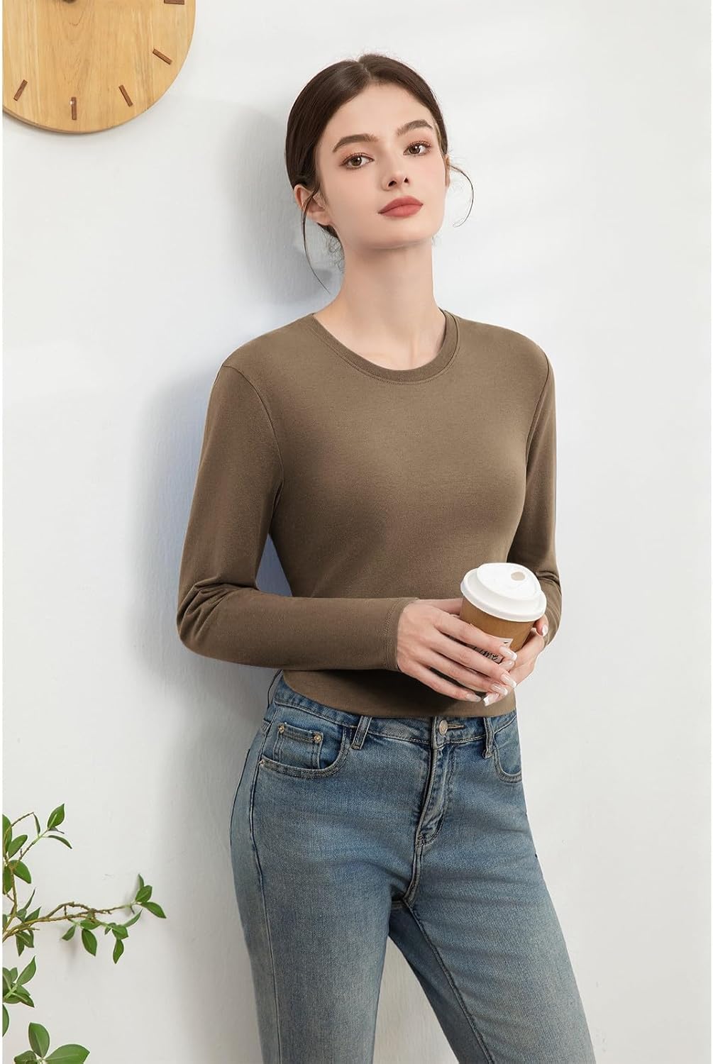 Cotton Long Sleeve Shirts for Women Slim Fit Basic Tees Underscrub Tshirts Crewneck Undershirts Casual Plain Tops - Image 4
