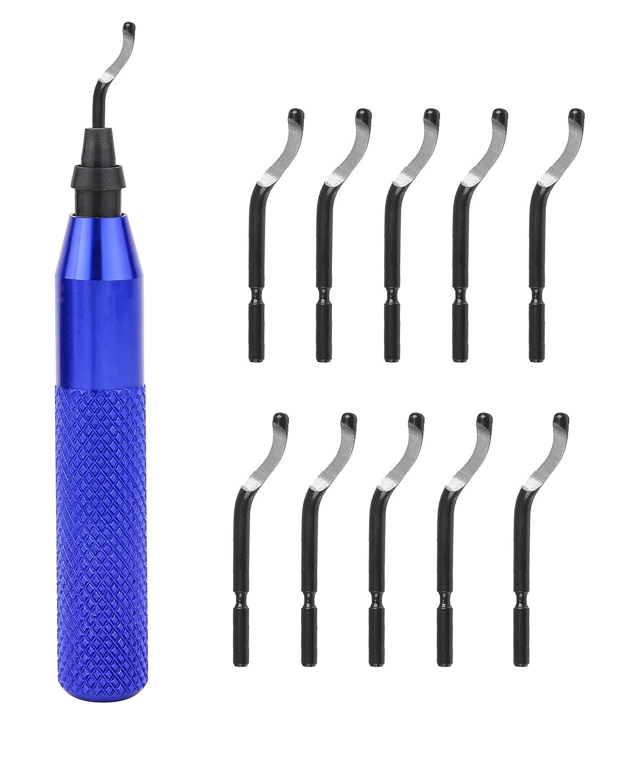 YXGOOD Hand Deburring Tool Kit with 10 HSS BS1010 Blades - Swivel Head for Precise Deburring on Metal, Plastic, Wood Edges (Blue)