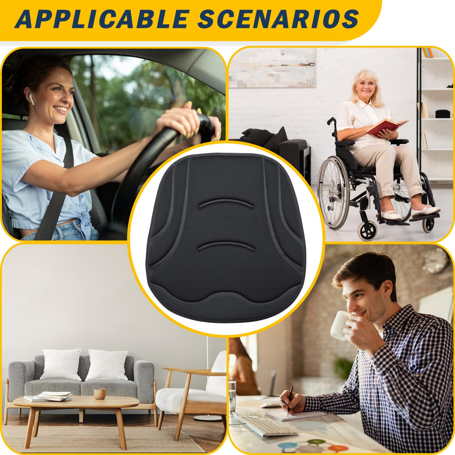 HOLDCY Lot de 2 coussins de siège de voiture – Confort ergonomique, matériau respirant et ajustement universel, dessous antidérapant pour un ajustement sûr – Idéal pour les voitures, les chaises de