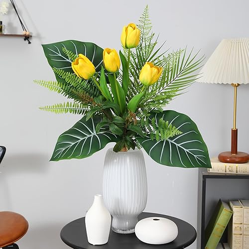 Miniatura 10 de Floweroyal 3 tallos artificiales de vegetación de 43.3 pulgadas, ramas sintéticas para relleno de jarrón, plantas verdes falsas para decoración de