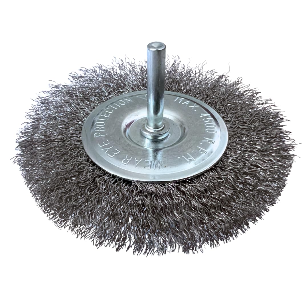 1–60x Drahtbürste 100 mm mit 6 mm Schaft – Stahldraht Scheibenbürste für Bohrmaschine & Akkuschrauber – Rundbürste zur Rostentfernung, Farbentfernung & Metallreinigung (48)