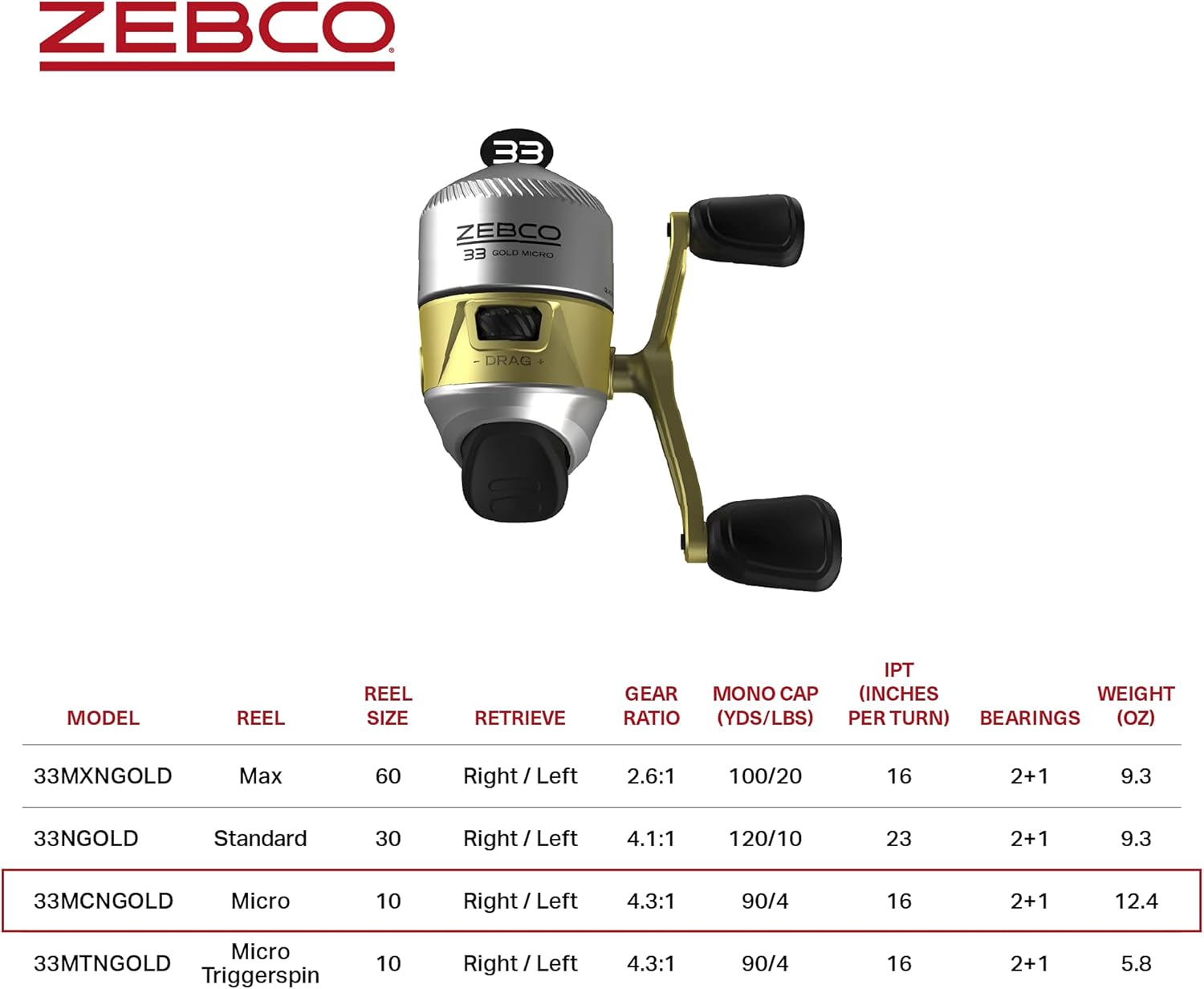 Zebco 33 Gold Spincast Fishing Reel, Changeable Right or Left-Hand Retrieve, All-Metal Gears, Pre-Spooled with Zebco Cajun Fishing Line, Silver/Gold