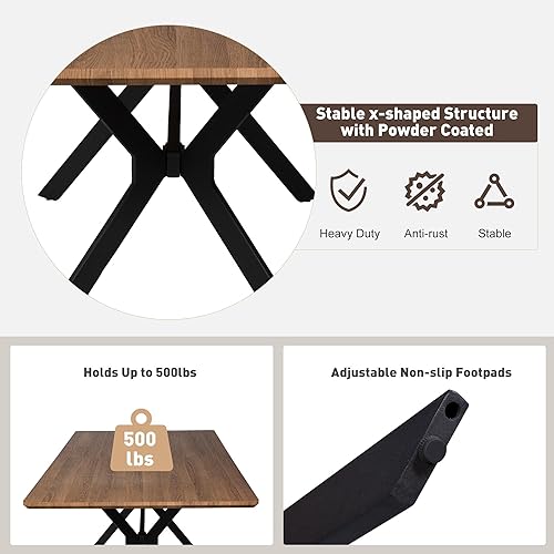 Miniatura 6 de Mesa de comedor rectangular de 71 pulgadas para 6 y 8 pulgadas, mesa de cocina de madera moderna de mediados de siglo con patas cruzadas de metal,