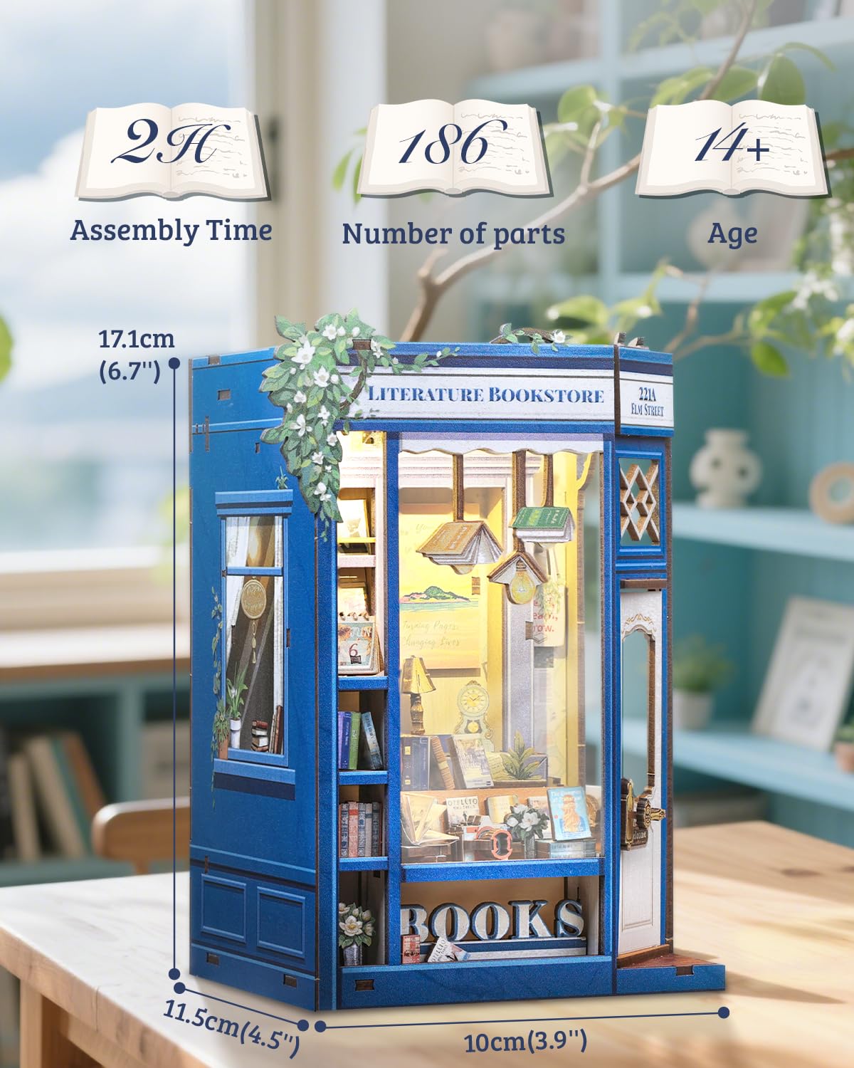 Cutefun Book Nook, kit fai da te per casetta in miniatura per adulti, scaffale per libri, puzzle 3D in legno, mini kit modello artigianale, regalo per donne amanti dei libri (Literature Bookstore)