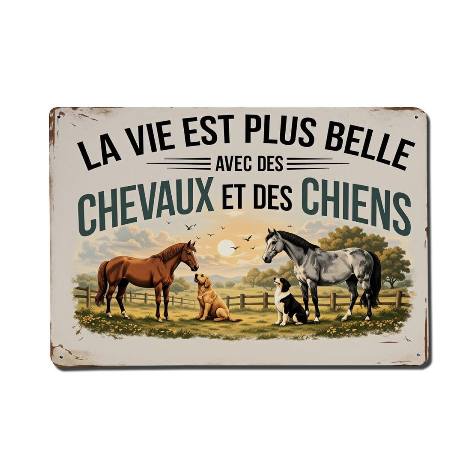 Enderetf Vintage Horse Dog Field Sun Sky Tin Sign Metal Poster, Home Bar Garage Man Cave Cafe Indoor & Outdoor Wall Decoration 8X12inches