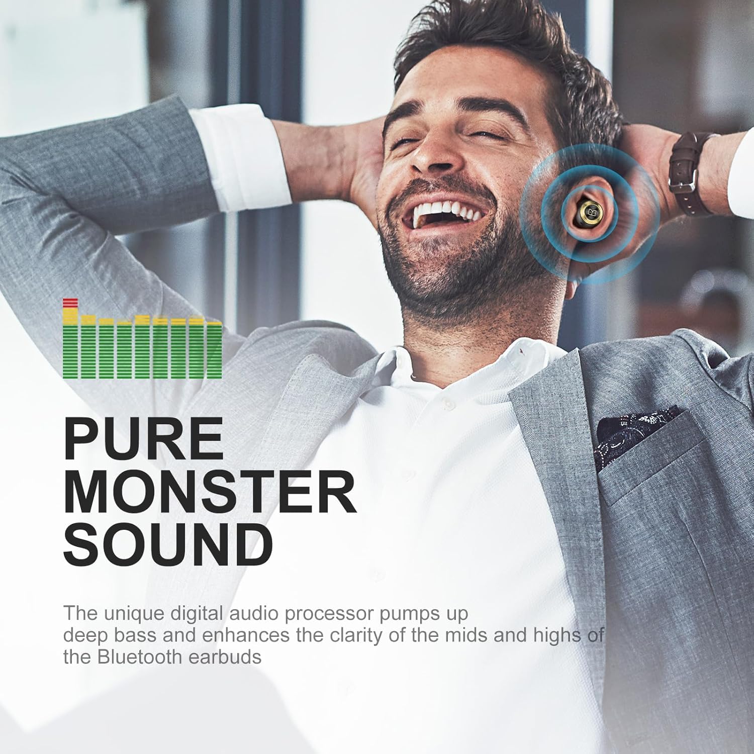 Monster Achieve 100 AirLinks Wireless Earbuds,Super Fast Charge,Bluetooth 5.0 in-Ear Stereo Headphones with USB-C Charging Case,Built-in Mic for Clear Calls,Water Resistant Design for Sports — view 3