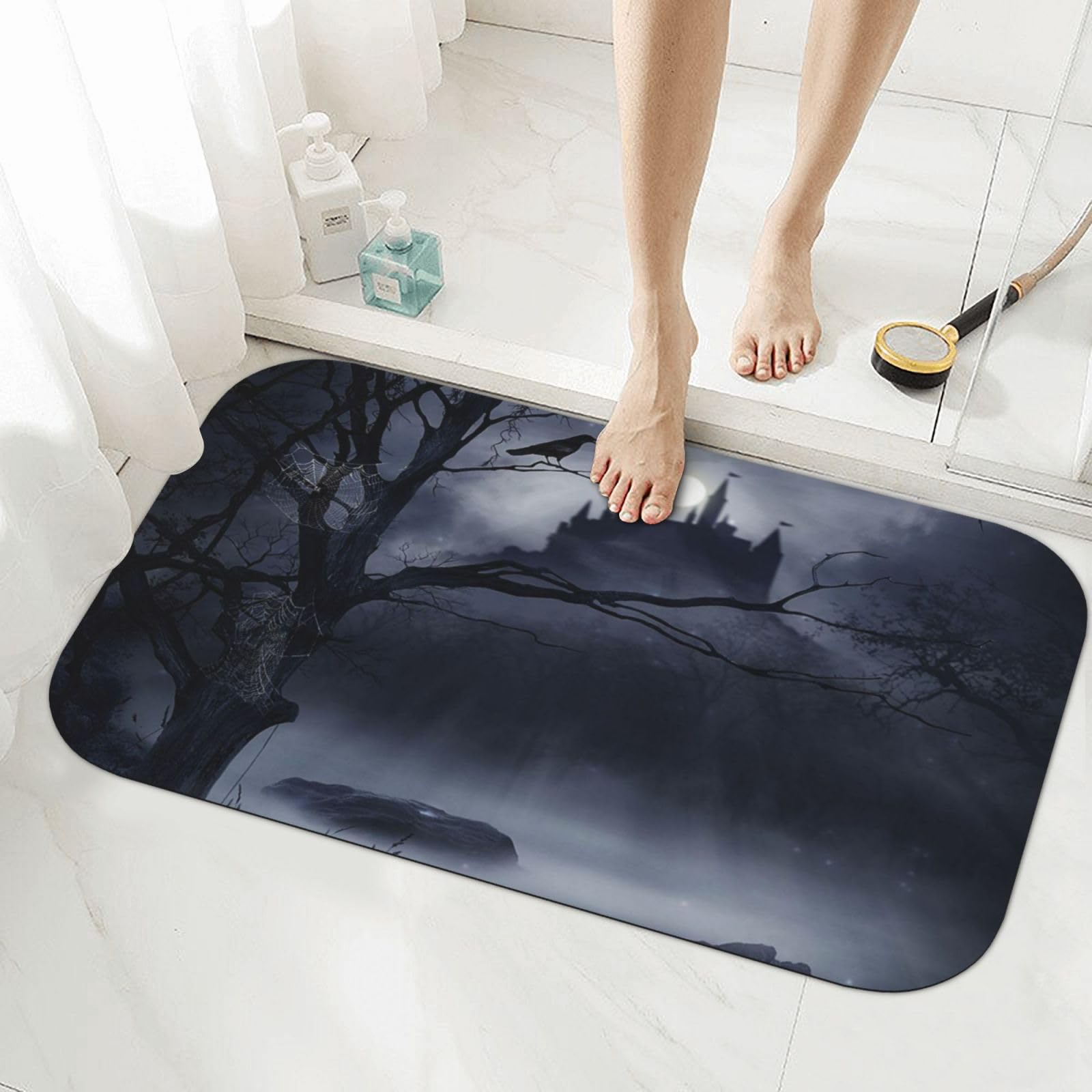 Tapis de bain antidérapant super absorbant au design lune contemporain