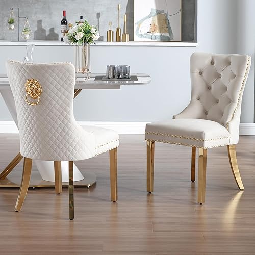 Miniatura 2 de Juego de 2 sillas de comedor de terciopelo, sillas de comedor tapizadas, sillas modernas de mediados de siglo con respaldo copetudo de enrejado de