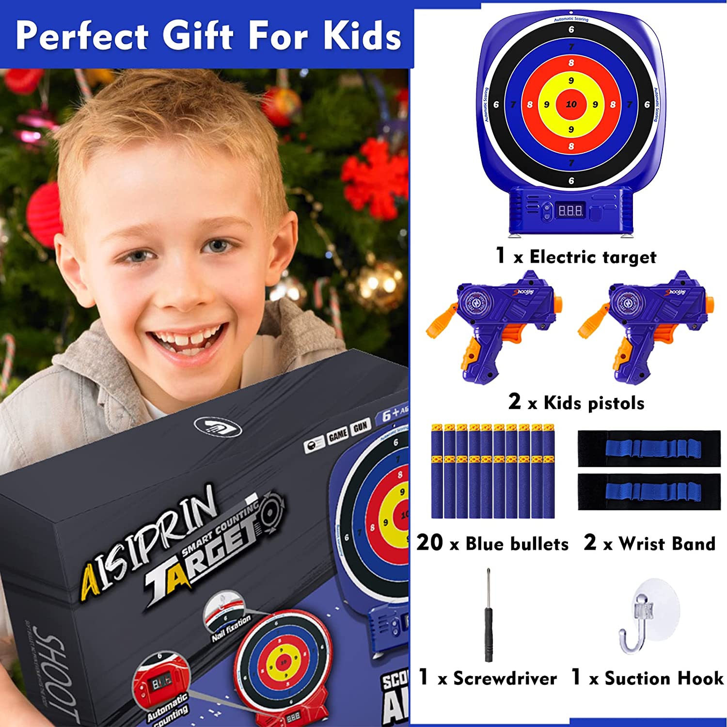 Diana Electrónica Automática Con Pistola Nerf, 20 Dardos De Espuma, Pantalla LCD Y Sonidos, Regalo Para Niños 3-12 Años
