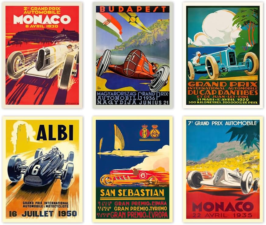 Wallbuddy Set of 6 Grand Prix Posters - Formula, Motor Racing (11 x 17)