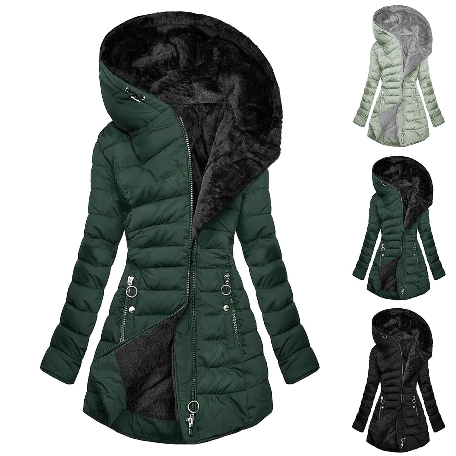 Generisch Wintermantel Damen Lang: Winterjacke Warm Gefüttert Steppjacke Lange Elegant Damenmantel Langarm Winter Parka Jacke mit Kapuze Winterparka Mantel Daunenmantel Damen Lang