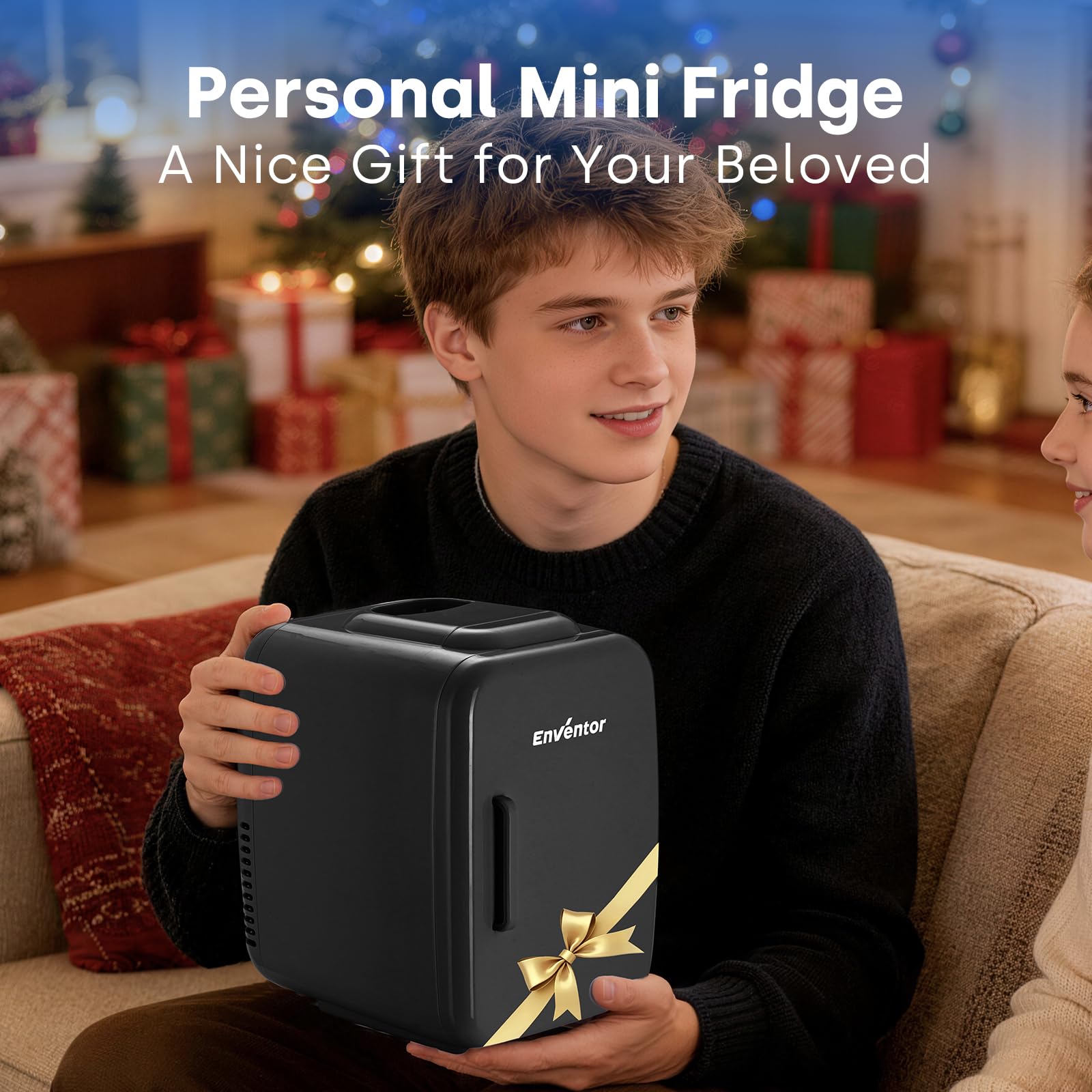 Enventor Mini Frigo 4L, 6 Canettes, Prise 12V/220V, Silencieux, Noir | Fonction Refroidissement et Chauffage, Petit Réfrigérateur Cosmétique, Compact Fridge pour Voiture, Chambre, Bureau