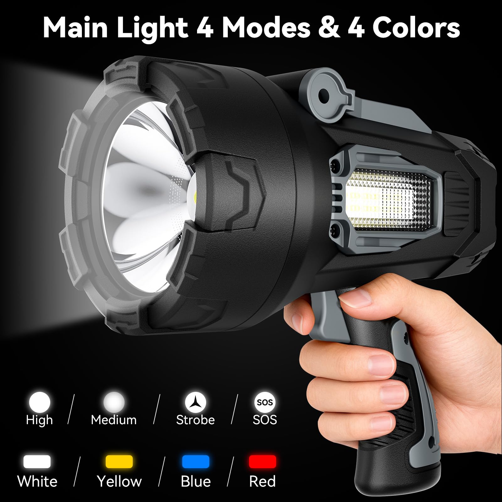 polisak Torcia ricaricabile a LED, 2.000.000 lumen, super luminosa, per esterni, con luce COB e treppiede pieghevole, luce di ricerca portatile di lunga durata, per nautica, campeggio, lavoro