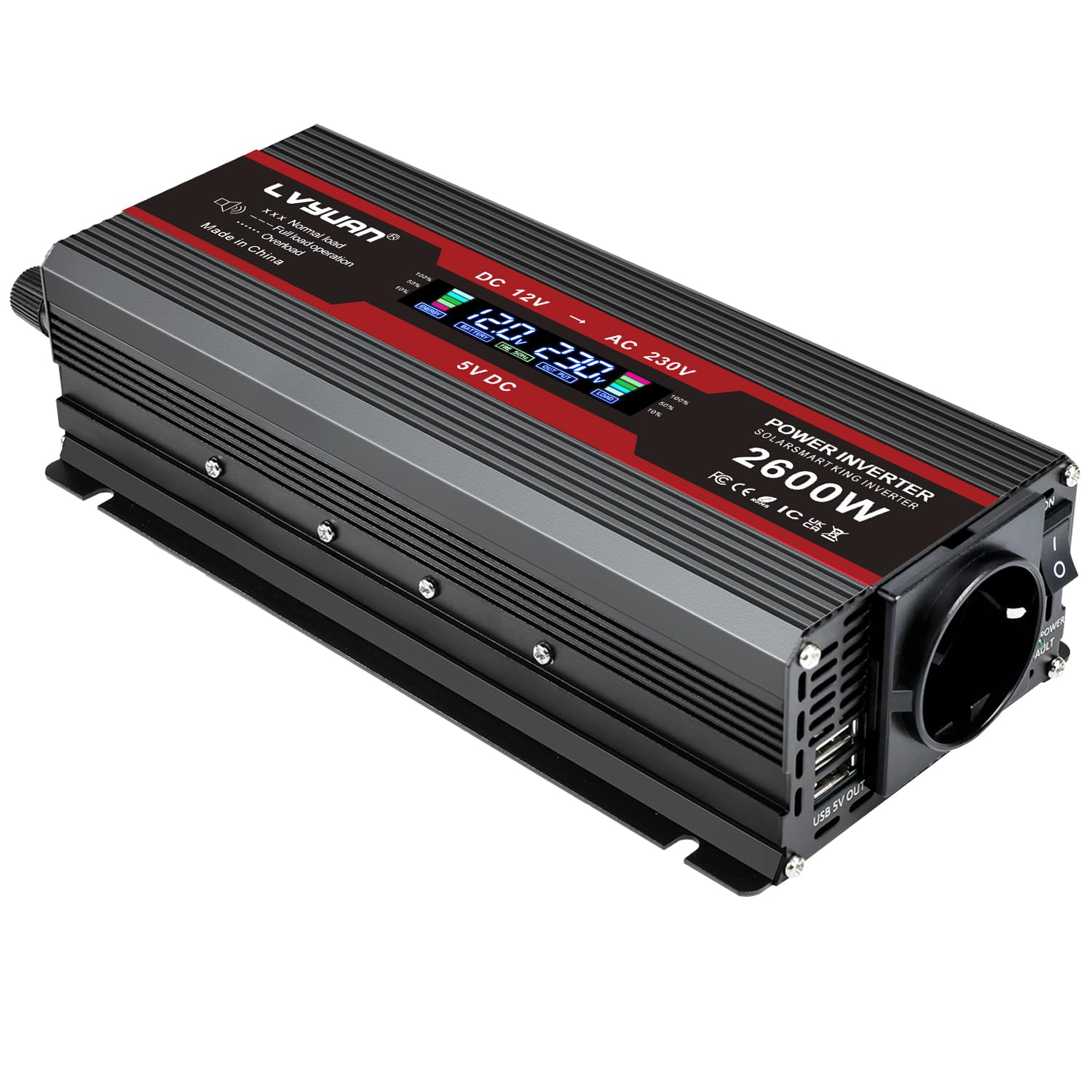 LVYUAN Convertisseur 12V 220V 1300W/ 2600W DC à AC Transformateur Onduleur Inverter avec 2 Ports USB