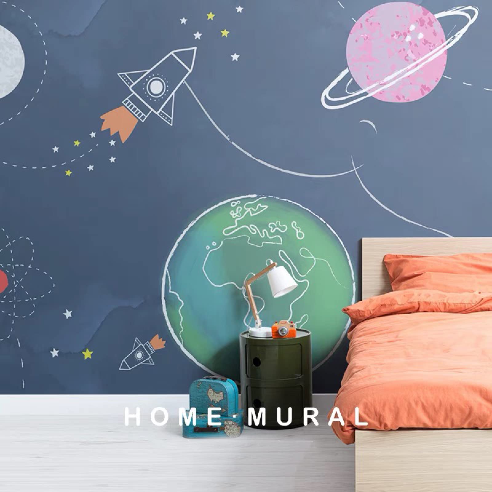 Papier peint étanche contre les taches déco fusée spatiale galaxie 3D 350x245cm
