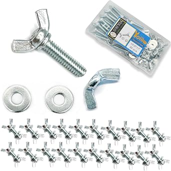 20 Sets 80 Pcs Total Silver Zinc Coated 1/4"-20 x 1 Wing Screw Bolts Wing Nuts and Flat Washers Kit Hand Twist Tighten Wing Head Butterfly Screws and Nut Fasteners Assorted Kit
