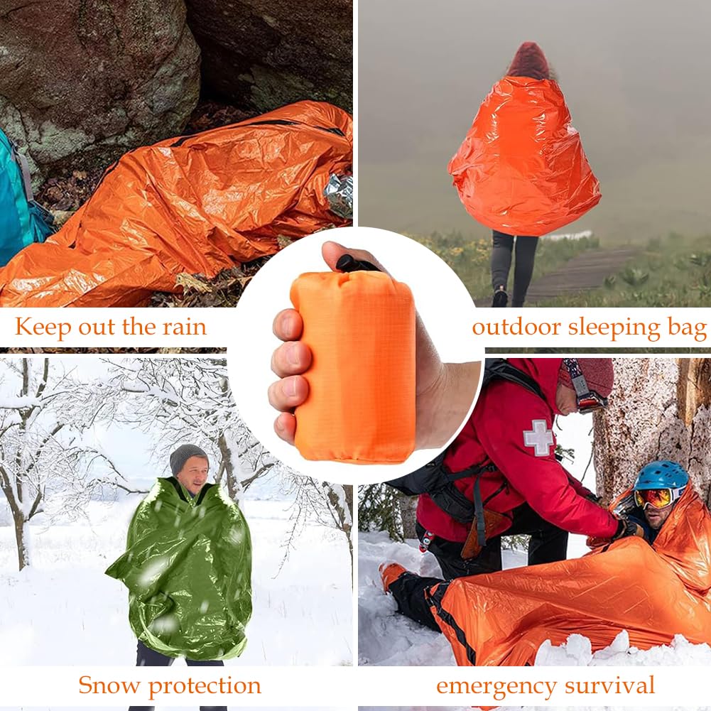 Sacco a Pelo d'Emergenza, 2pcs Sacchi a Pelo di Sopravvivenza, Sacco Pelo Termico Emergenza, Sacco da Bivacco Leggeri e Impermeabili, coperta di emergenza, per Outdoor Campeggio Trekking Viaggiare
