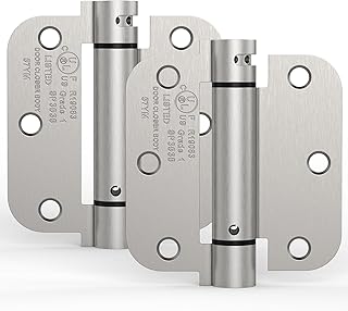 2 Pack Self Closing Door Hinges, 3.5 Inch Spring Loaded Door Hinges, Adjustable Tension with 5/8'' Radius Corners, for Garage, Front, Back Doors, Left and Right Hand, UL Listed, Satin Nickel
