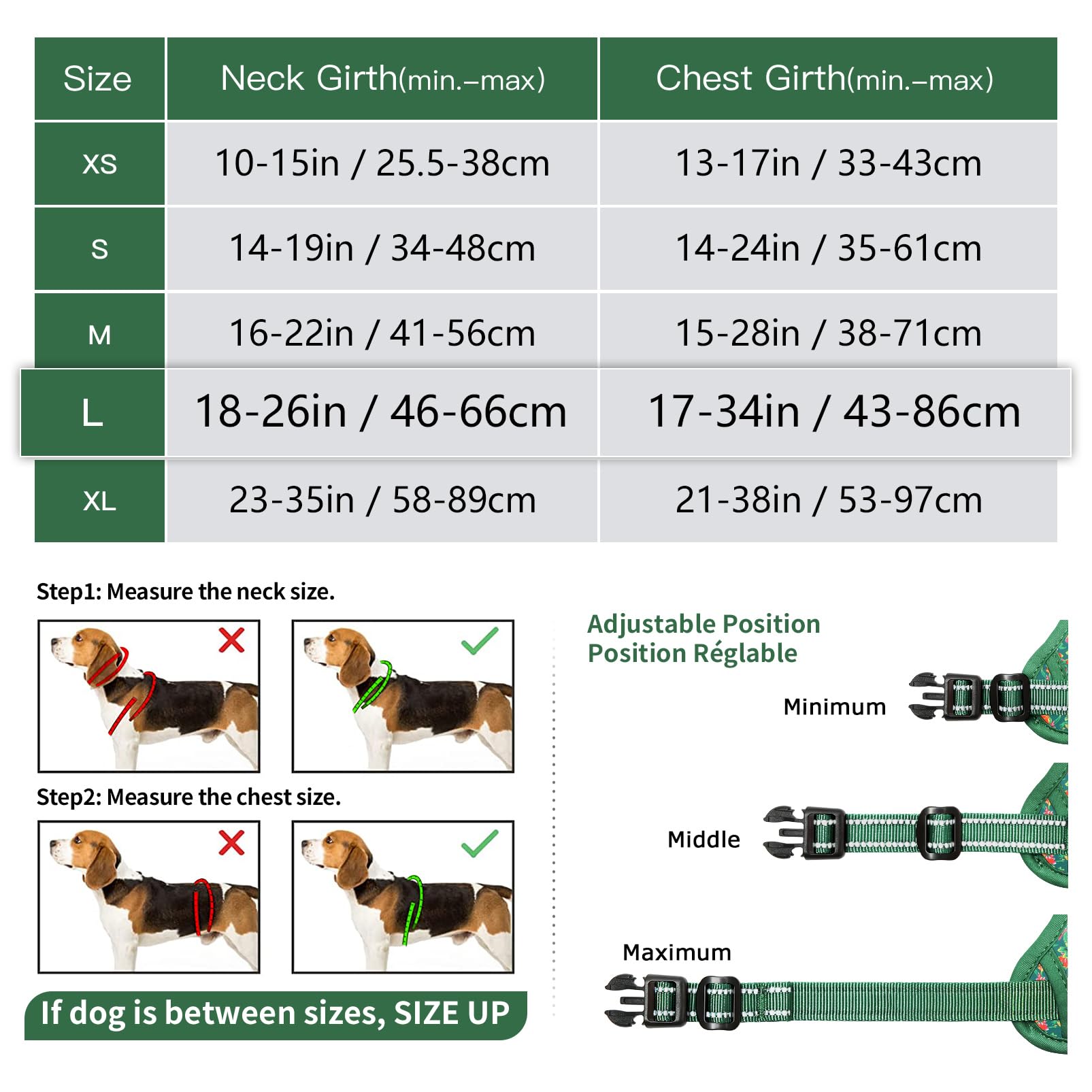 HEELE Pettorina Cane Taglia Grande con Motivo Stampato, Riflettente Pettorina Addestramento Cani Anti Tiro con 2 Ganci in Metallo + Maniglia, Gilet per Cani Regolabile, Fiore-Verde, L