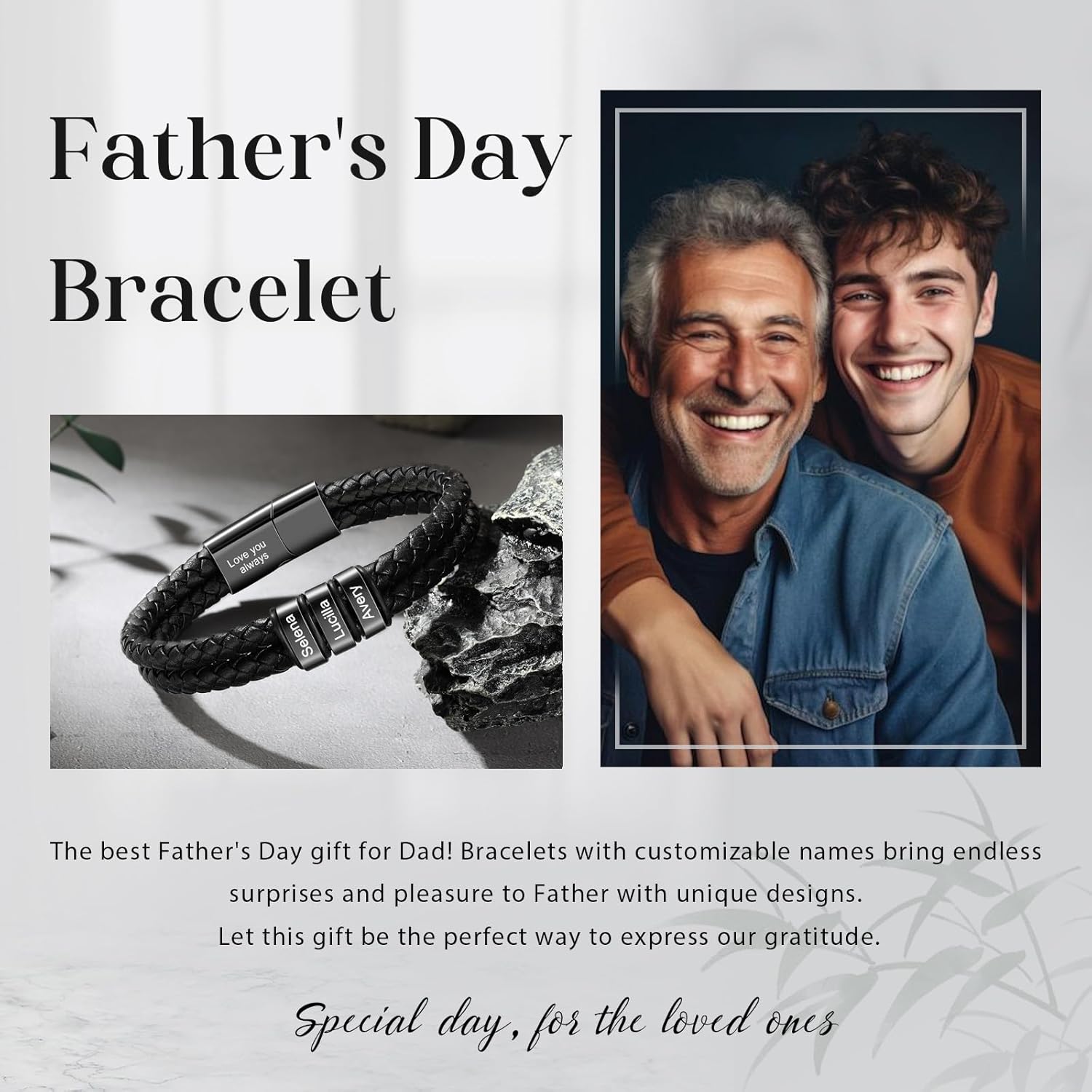 Custom Name Bracelet for Men, Personalized Mens Leather Braceletwith 2-5 Vintage Beads Engraved Family Names Bracelet Customized Fathers Day Christmas Gifts for Dad Husband Grandpa