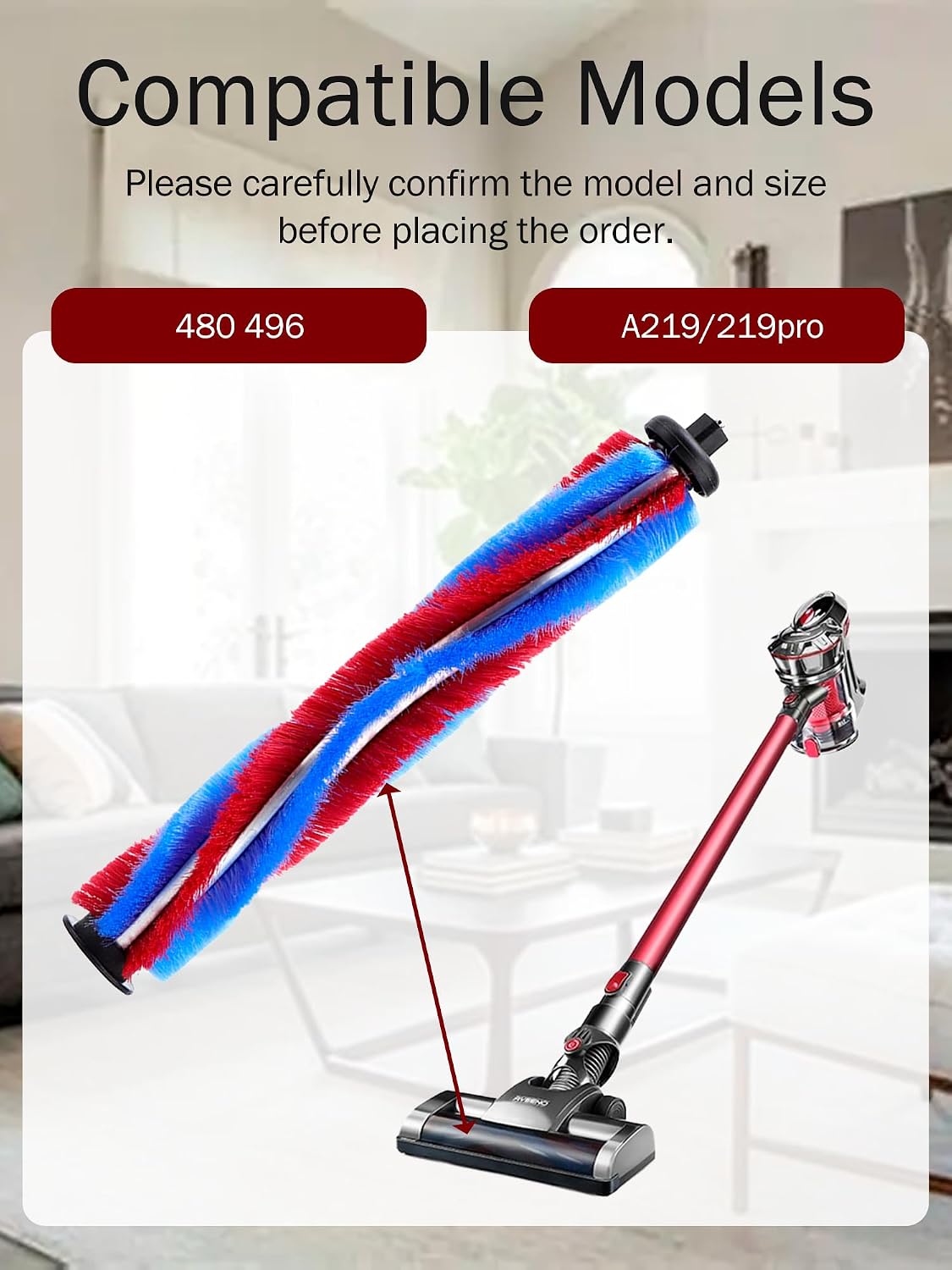 7.67in/19.5cm Cordless Vacuum Roller Brush, Small V Shape Top Cordless Vacuum Replacement Parts, Roller Vacuum Brushes Compatible with A219/219 Pro