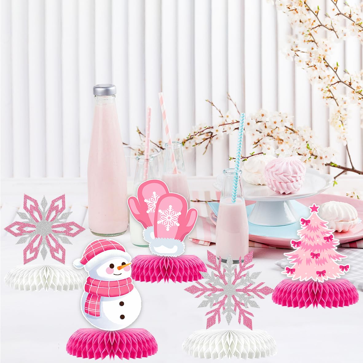 Frozen Winter Wonderland Party Decorations - 12pcs Blue White Snowflake Honeycomb Table Centerpieces And 600pcs Snowflake Confetti For Christmas...