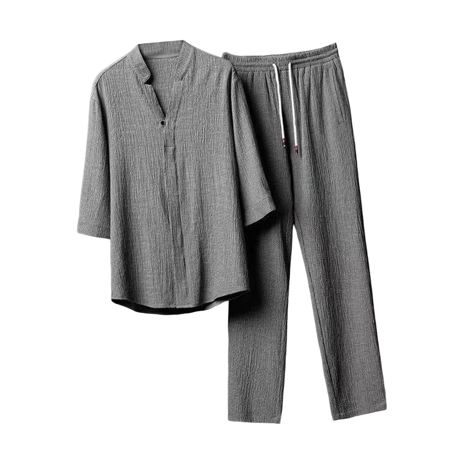 atorse ATORSE™ Men's Summer Suits Casual Clothes Loose Pant 3/4 Sleeve Suit Beach 3XL Gray-picture-11