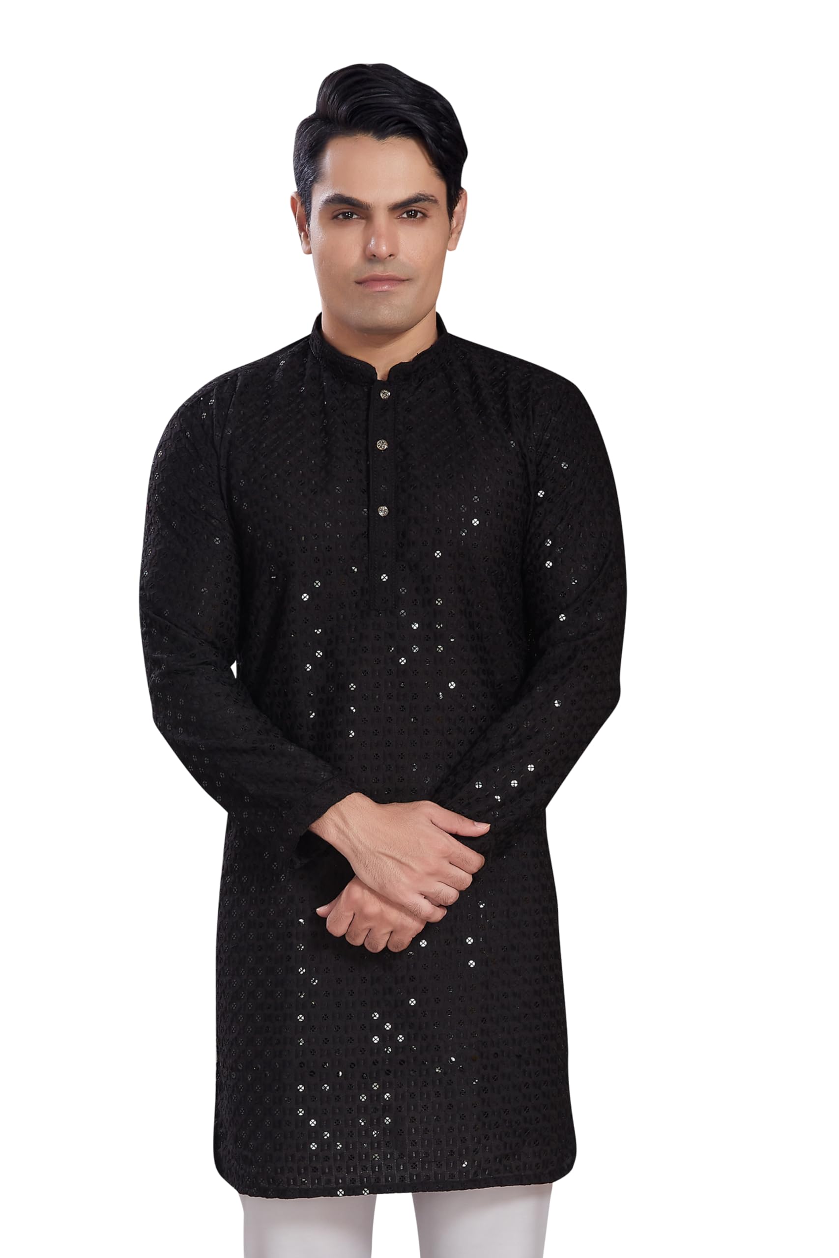 Divisive Men's Sequince Embroidered Cotton Blend Only Slim Fit Kurta (Dkrt555_S_Black)