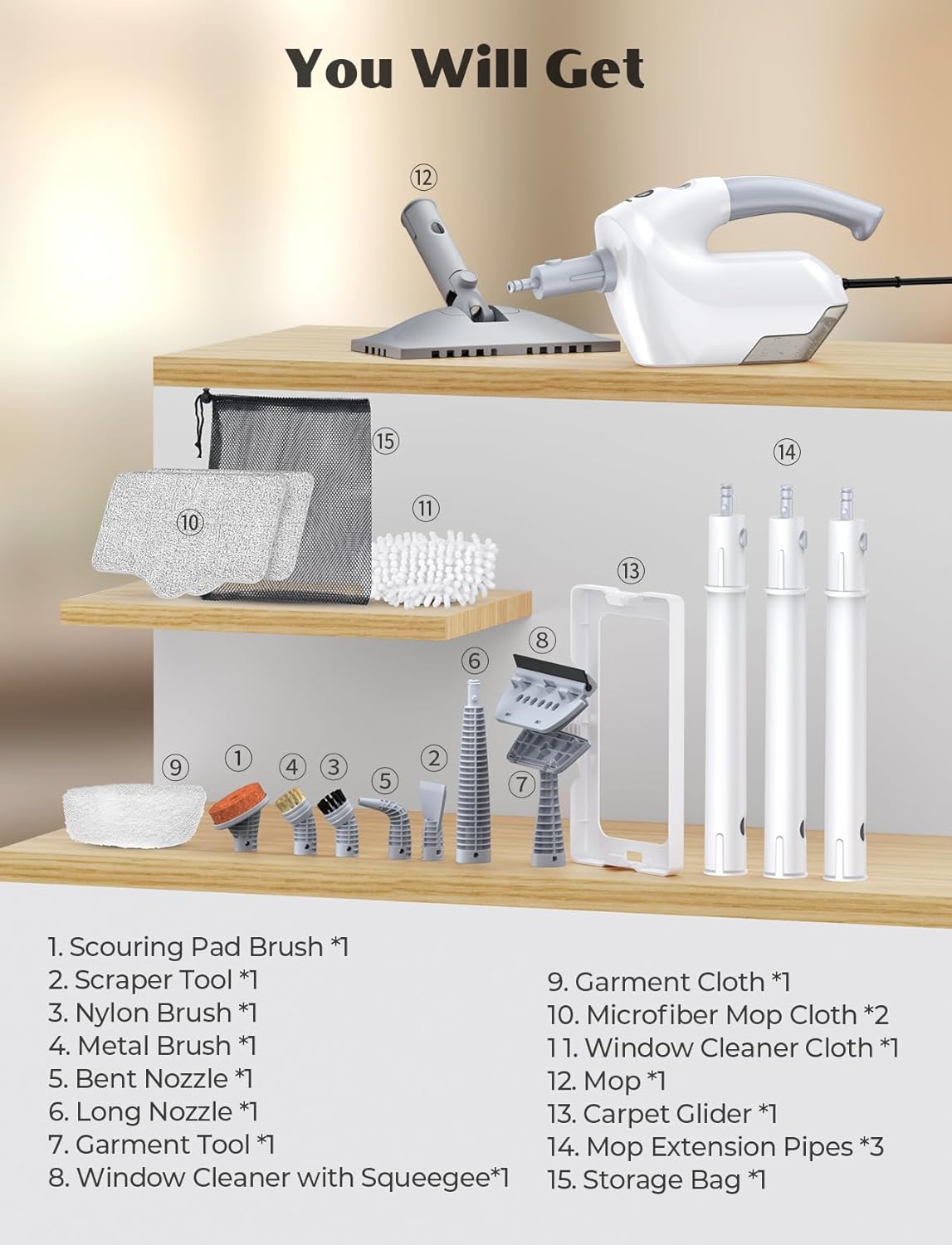 10-in-1 Steam Mop with Detachable Handheld Steamer, Multi & Up Steam Cleaner for Home with 350ml Tank, 10s Heat-Up, 2-Level Control, Lightweight and Multi-Surface Steamer for Floors, Carpets, Tiles