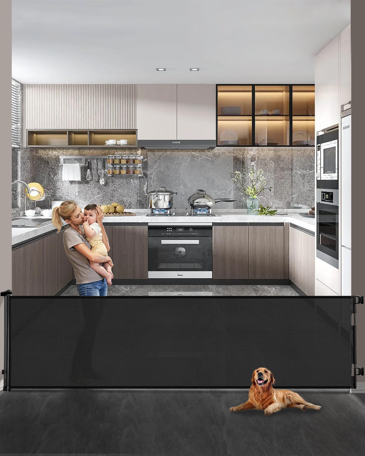 Lexixi ibao Retractable Mesh Baby & Dog Gate, 86cm Tall, Extends up to 300cm Wide, Child Safety Gate for Doorways Stairs - Image 2