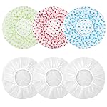 6 Pcs Shower Caps, Waterproof Bath Caps Plastic Reusable Shower Caps Elastic Band Bath Hair Caps for Women Kids