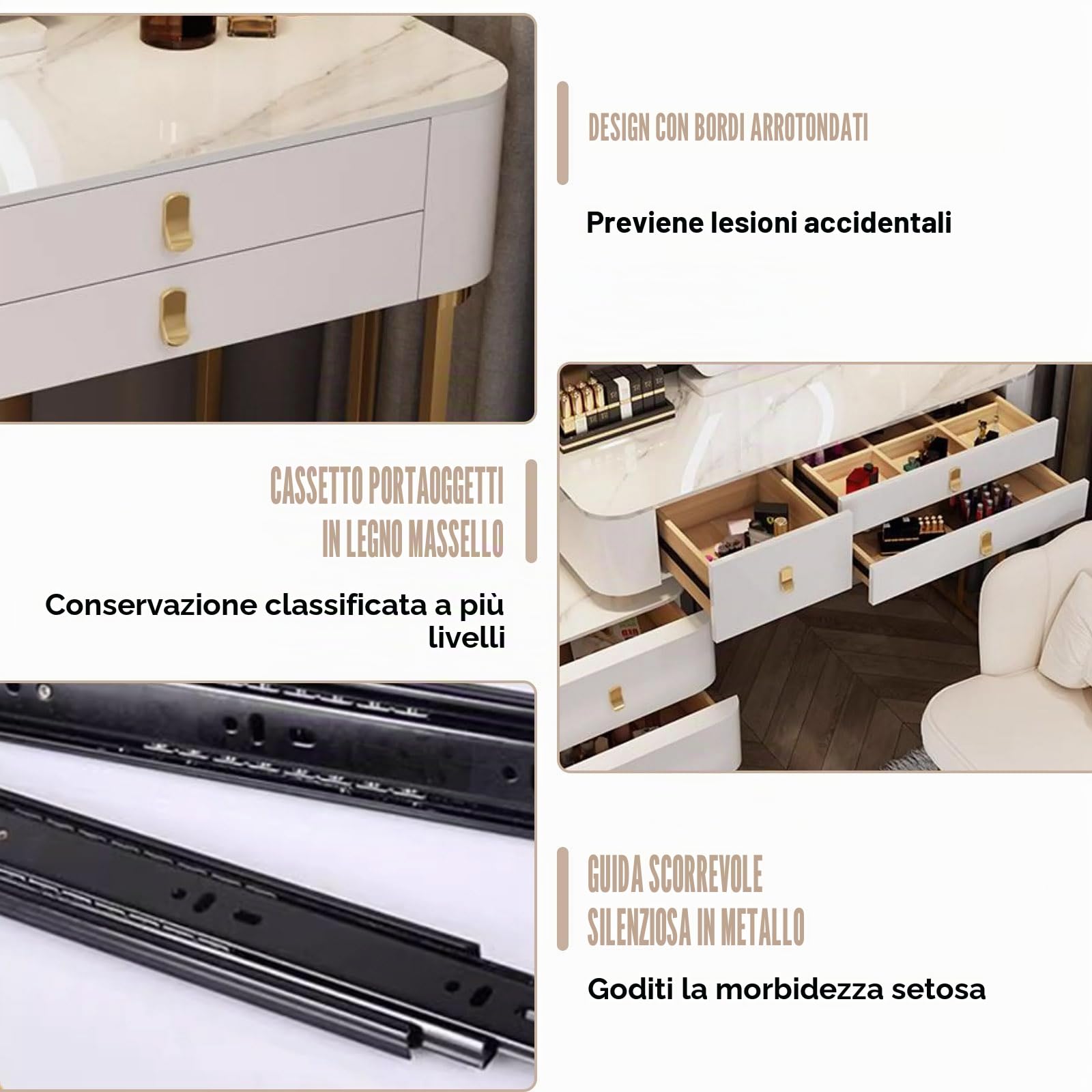 Toeletta Con Luce Intelligente E Sgabello, Scrivania Trucco Con Cassetti, Specchio Intelligente Led Regolabile A 3 Colori, Scrivania Trucco Moderna Per Donne E Ragazze