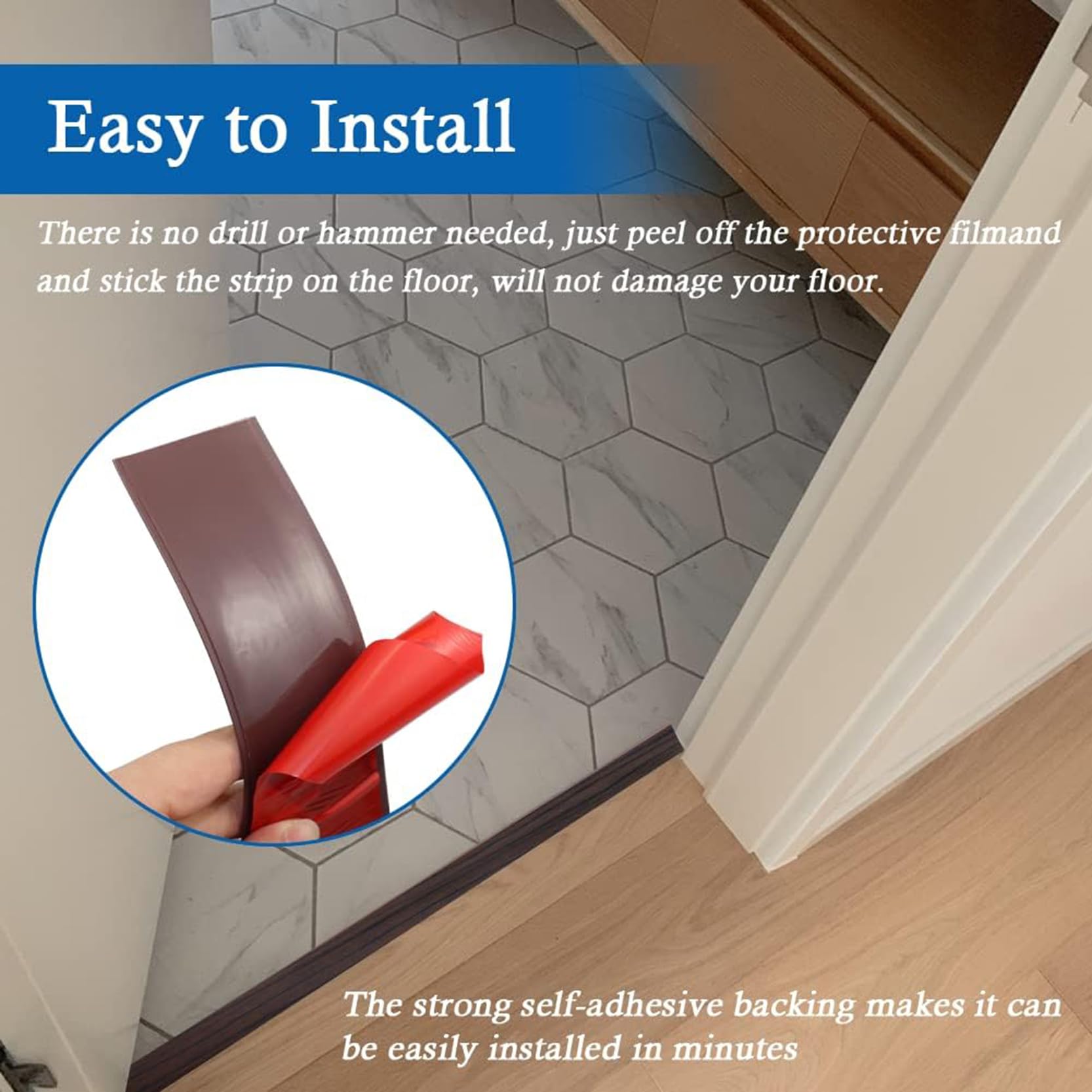 Tira divisora de suelo de PVC autoadhesiva de 10 m, para puertas, alfombras a azulejos, tratamiento de suelo, fácil instalación, perfecto para renovación del hogar