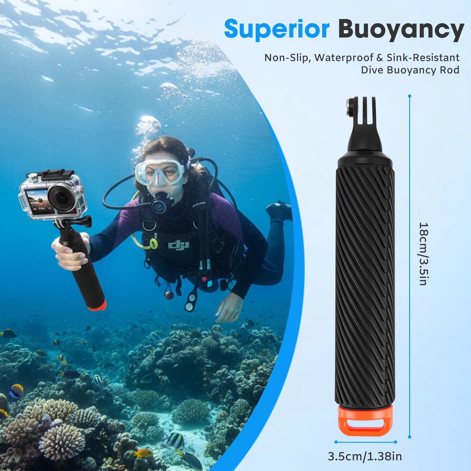 Carcasa impermeable sumergible de 60 m / 196 pies con 3 filtros y juego de mango flotante, compatible con DJI Osmo Action 5 Pro/Action 4, carcasa protectora de buceo monopod mango flotante
