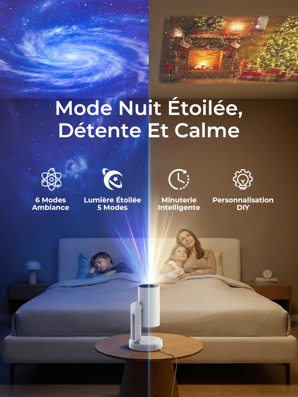 Projecteur Video 4K Supporté,Google TV, Auto Focus/Keystone WiFi Bluetooth FHD 1080P, Video Projecteur avec Rotatif 140°, Veilleuse Tactile ETOE Starfish Plus 300 ANSI Retroprojecteur ​Home Cinéma