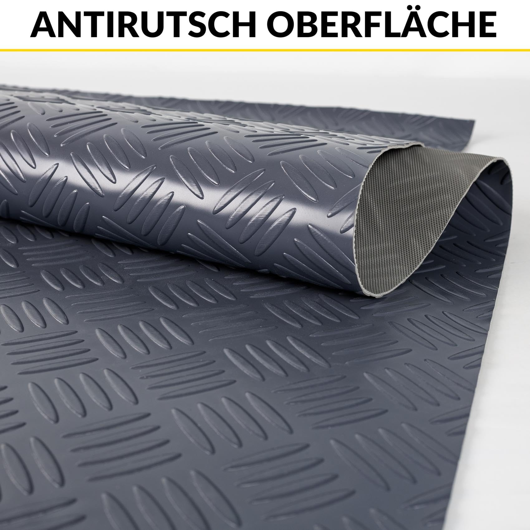 Revestimiento de suelo de PVC por metros, 1,5 mm, alfombrilla antideslizante, sin olor, alfombrilla granulada, chapa estriada, a cuadros, antideslizante, chapa estriada, antracita, 340 x 100 cm