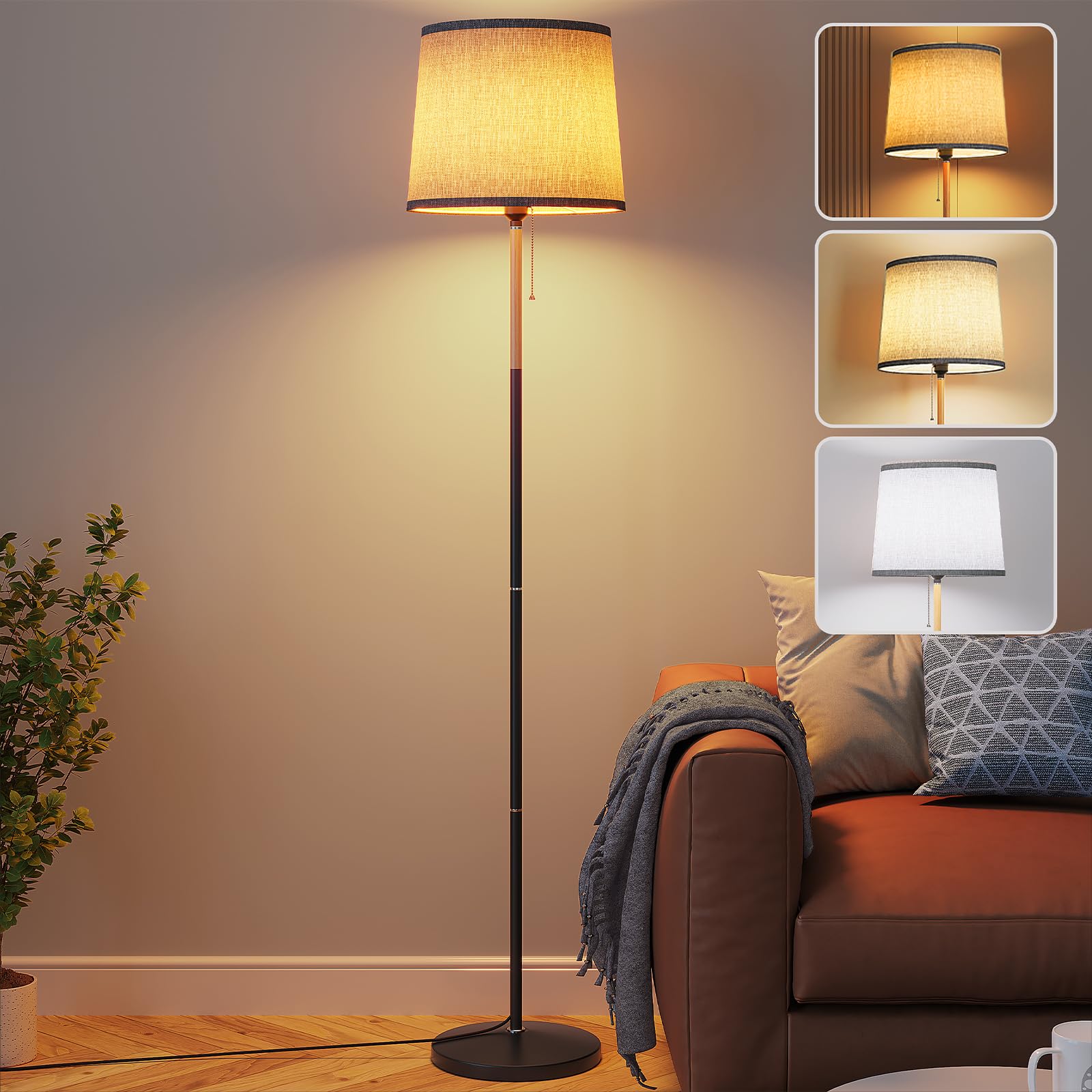 Clevich Stehlampe Wohnzimmer, Stehlampe Dimmbar, 3 Farbtemperatur, 170cm Stehleuchte mit Leinen-Lampenschirm, Fernbedienung, für Wohnzimmer, Schlafzimmer, Büro, mit 9W LED-Glühbirne