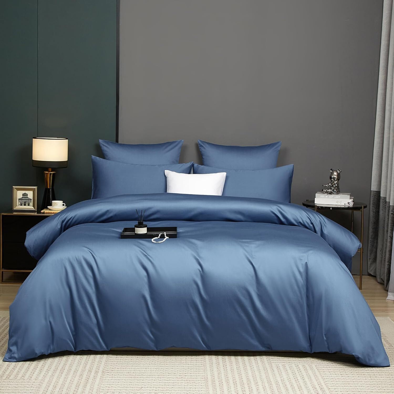 Luofanfei Ropa de cama de satén Mako, 155 x 220 cm, de algodón, diseño liso, transpirable, suave, no necesita planchado, funda nórdica y 2 fundas de almohada de 80 x 80 cm