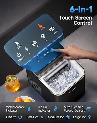 Ice Maker Machine Counter Top Ice Machine 16 Square Cubes in 11 Mins | 15KG/24Hrs, 3 Ice Sizes, 1.95L, Touch Screen, Self-Cleaning Ice Cube Maker With Scoop, Basket for Home/Kitchen/Office/Bar