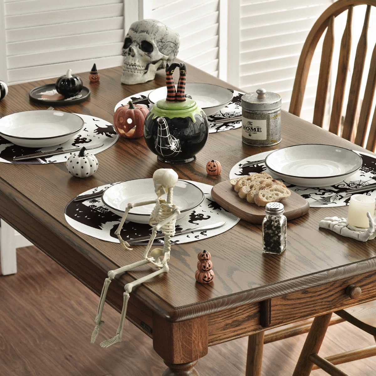 Lot De 4 Sets De Table Lavables Halloween - 30x45cm - Motif Maison Hantée Et Sorcière - Polyester