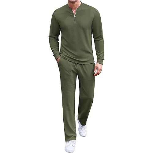 COOFANDY Men's 2 Piece Tracksuit Set Polo Athletic Sweatsuit Quarter Zip Jogging Long Sleeve Casual Sports Outfits