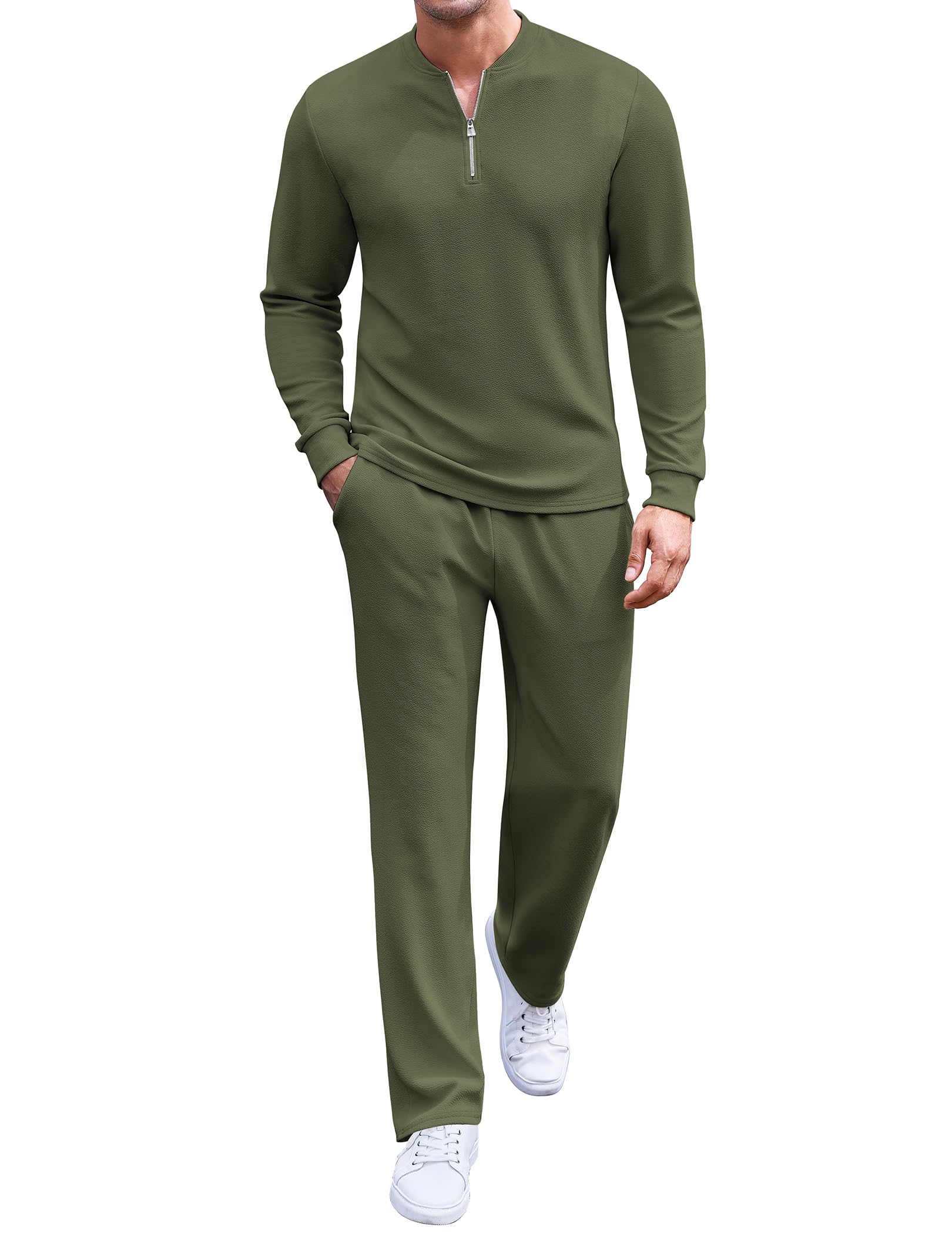 COOFANDY Men's 2 Piece Tracksuit Set Polo Athletic Sweatsuit Quarter Zip Jogging Long Sleeve Casual Sports Outfits