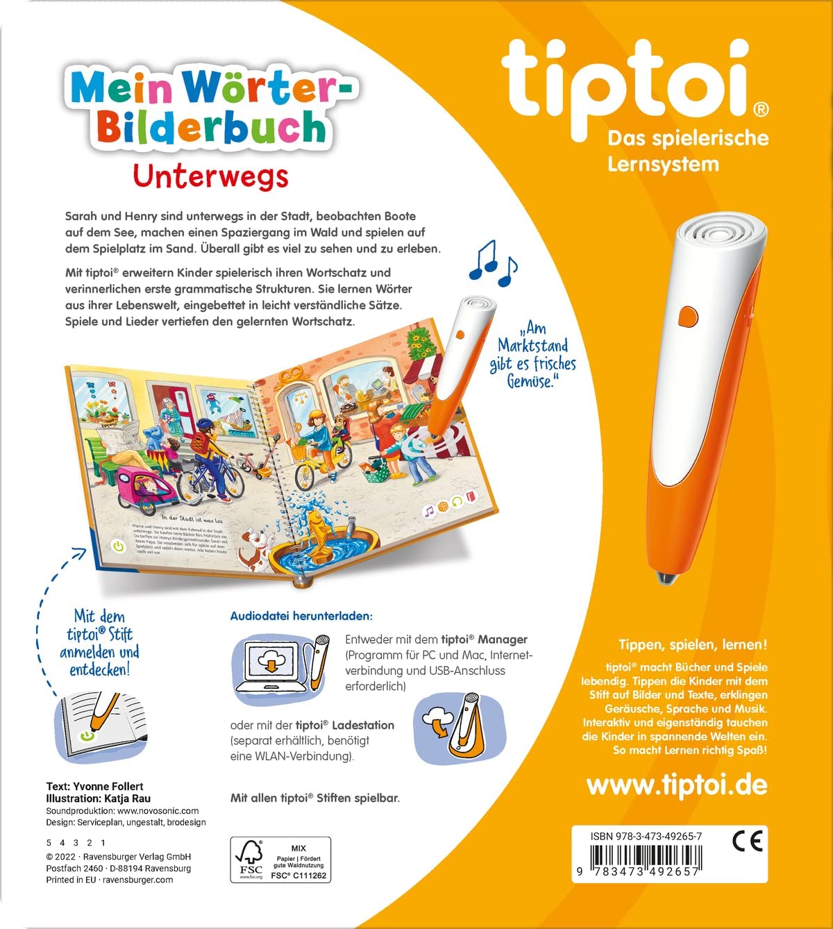 tiptoi Ravensburger - Set con libro di immagini delle mie parole, in viaggio (libro per bambini) + penna tiptoi 00110, giocattolo educativo per bambini