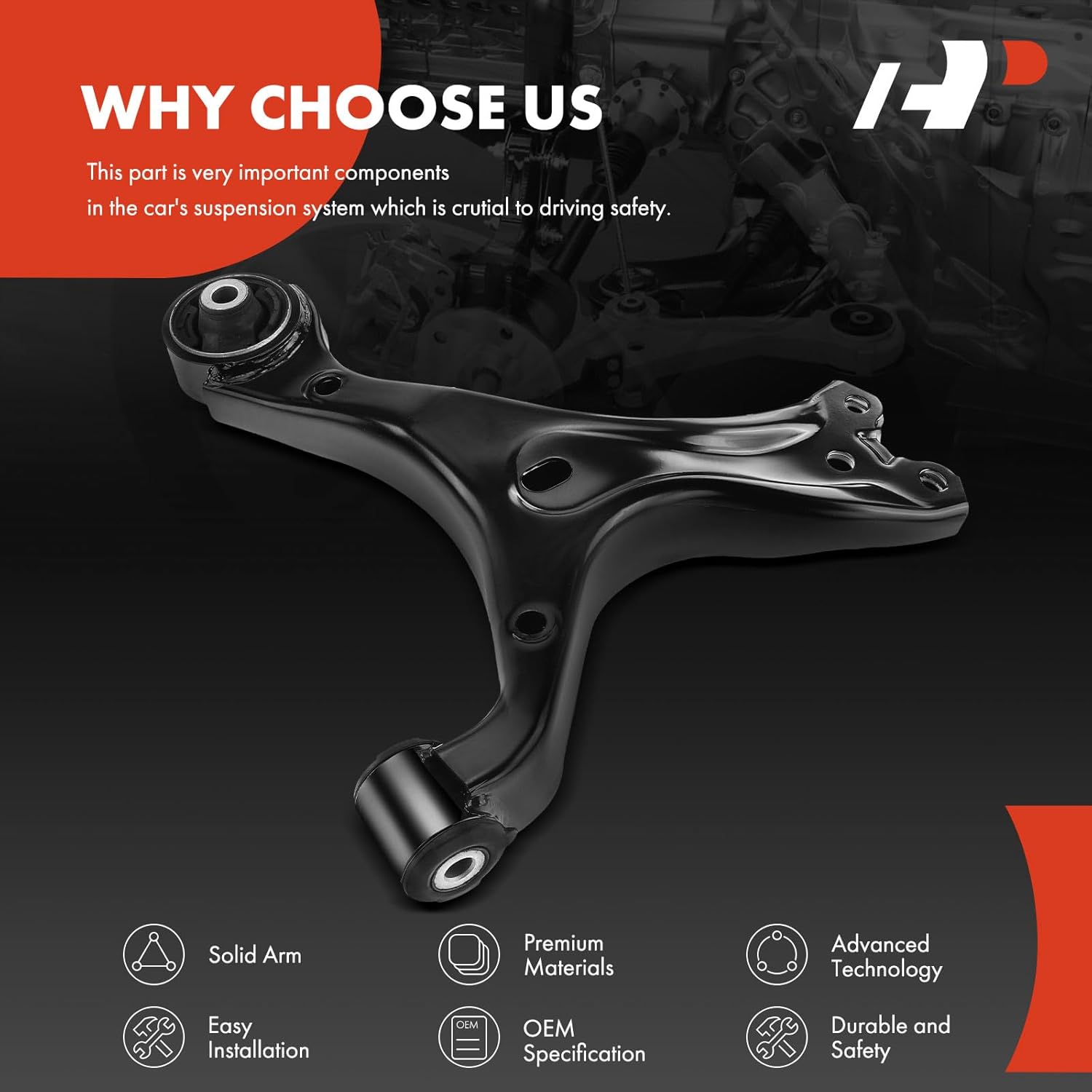 A-Premium Front Right Lower Control Arm, with Bushing, Compatible with Honda Civic 2013-2015, Acura ILX 2013-2015